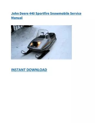 John Deere 440 Sportfire Snowmobile Service Manual