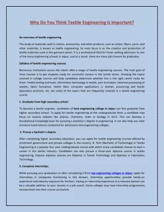why do you think textile engineering is important
