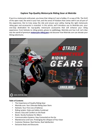 Buy Motorcycle Riding Gears at Motride