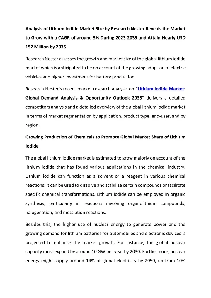 analysis of lithium iodide market size