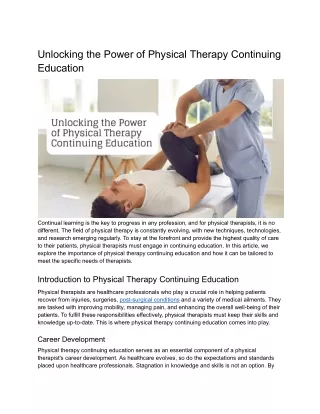 Unlocking the Power of Physical Therapy Continuing Education