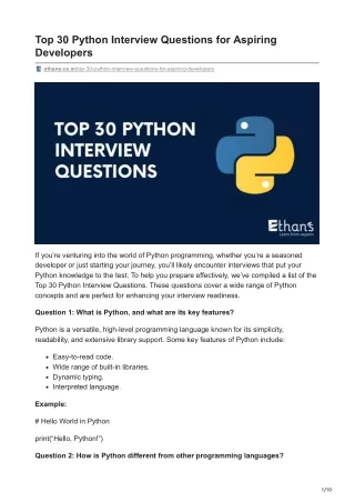 Top 30 Python Interview Questions for Aspiring Developers