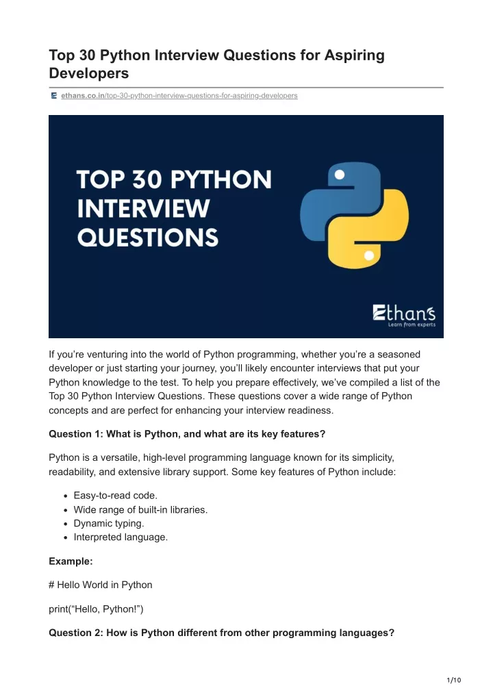 top 30 python interview questions for aspiring
