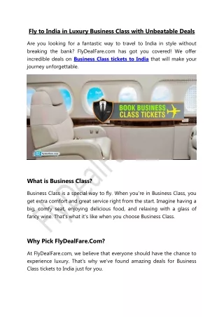 Fly to India in Luxury Business Class with Unbeatable Deals