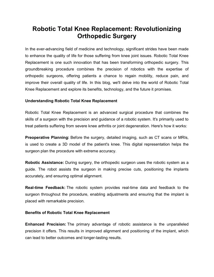 robotic total knee replacement revolutionizing