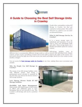 A Guide to Choosing The Best Self Storage Units in Crawley