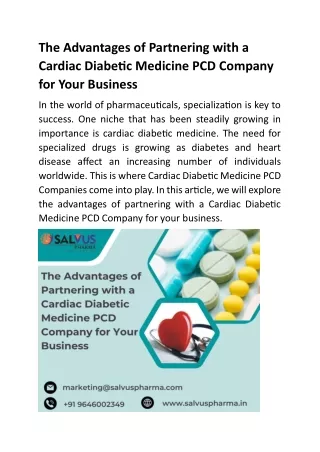 The Advantages of Partnering with a Cardiac Diabetic Medicine PCD Company for Your Business