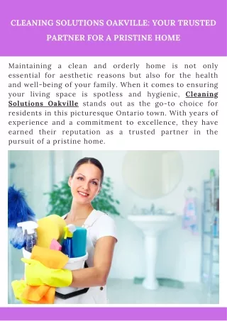 Cleaning Solutions Oakville Your Trusted Partner for a Pristine Home