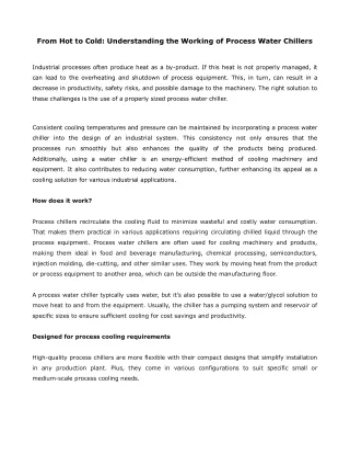 From Hot to Cold Understanding the Working of Process Water Chillers