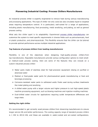 Pioneering Industrial Cooling Process Chillers Manufacturers