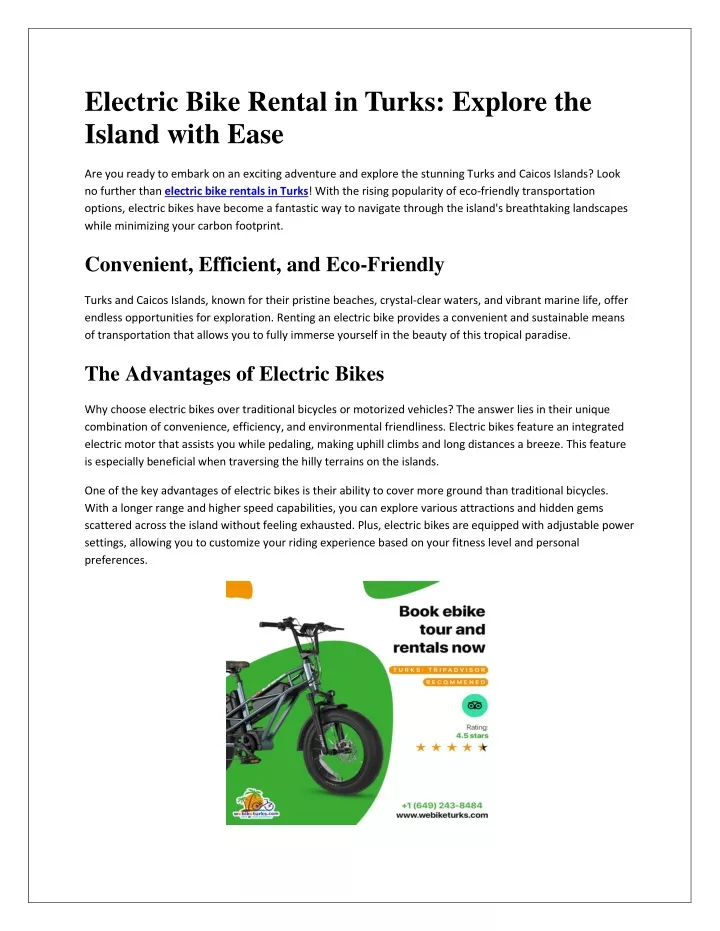 electric bike rental in turks explore the island