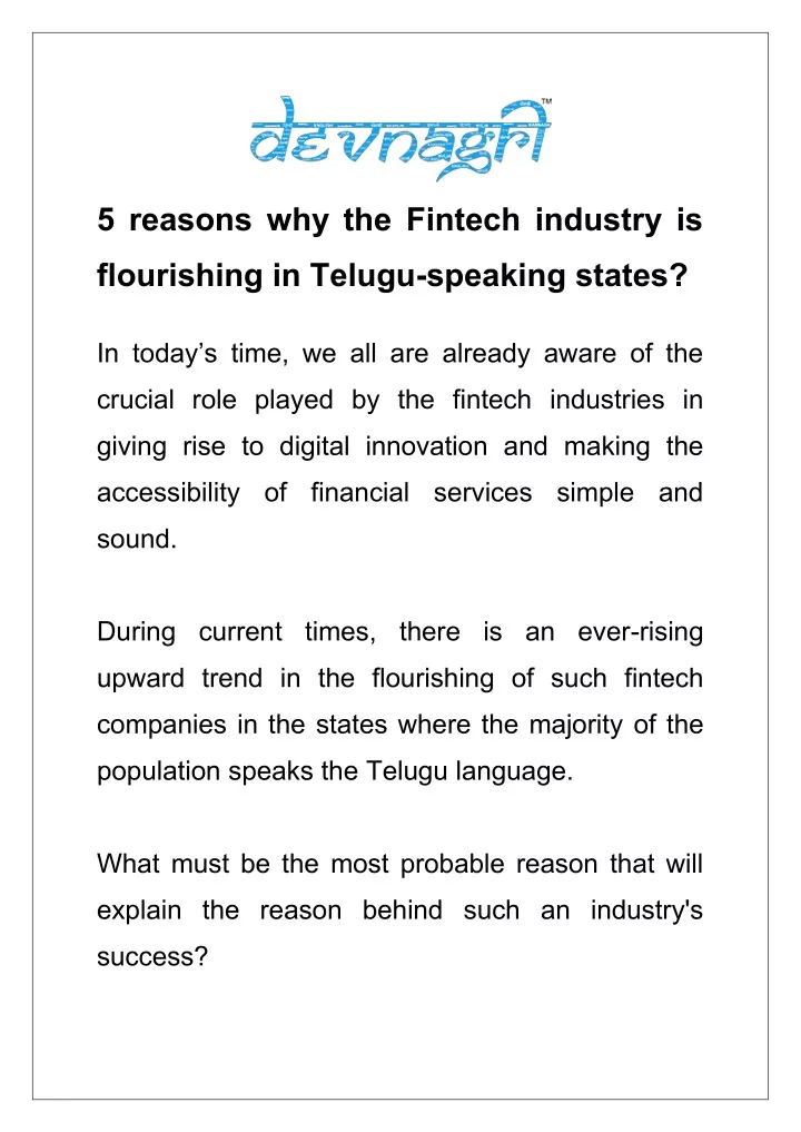 5 reasons why the fintech industry is