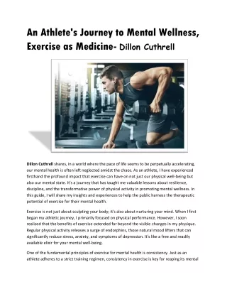 Dillon Cuthrell - An Athlete's Journey to Mental Wellness, Exercise as Medicine