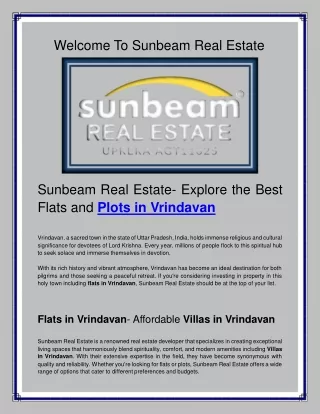 Sunbeam Real Estate- Explore the Best Flats and Plots in Vrindavan