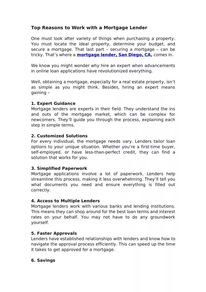 top reasons to work with a mortgage lender