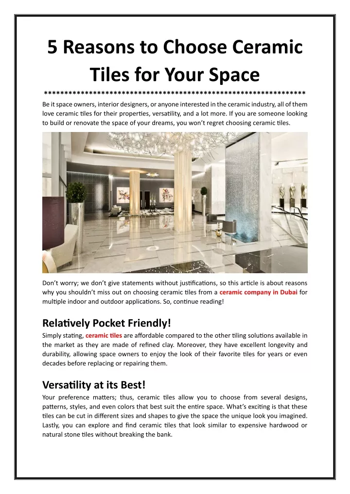 5 reasons to choose ceramic tiles for your space
