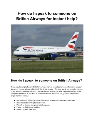 How do I speak to someone on British Airways for instant help?