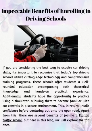 Impeccable Benefits of Enrolling in Driving Schools
