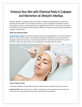 Enhance Your Skin with Chemical Peels in Culpeper and Warrenton at Lifestyle's MedSpa