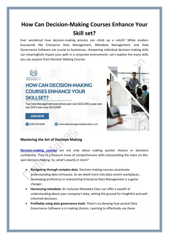 how can decision making courses enhance your