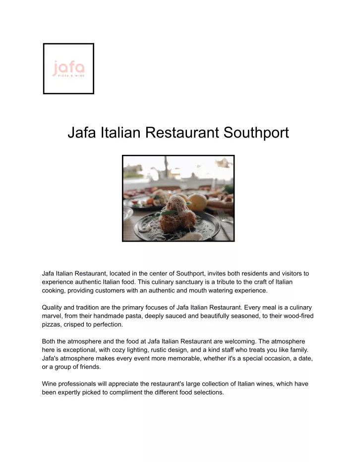 jafa italian restaurant southport