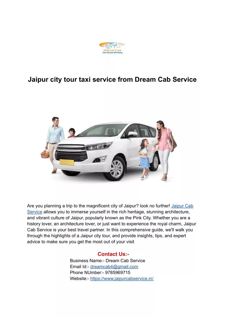 jaipur city tour taxi service from dream