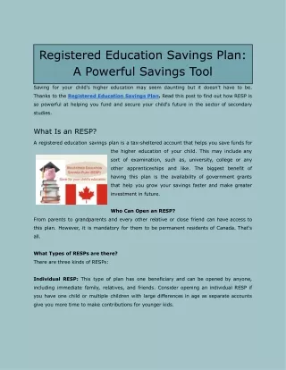 Registered Education Savings Plan: A Powerful Savings Tool