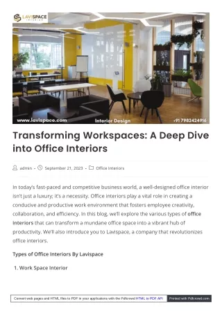 Office interior the transforming workplace