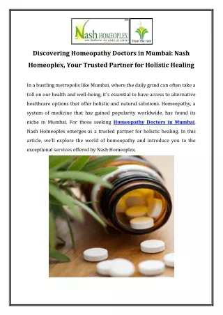 Discovering Homeopathy Doctors in Mumbai Nash Homeoplex, Your Trusted Partner for Holistic Healing