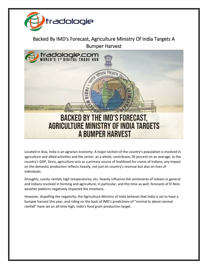 backed by imd s forecast agriculture ministry