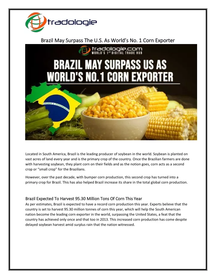 brazil may surpass the u s as world s no 1 corn