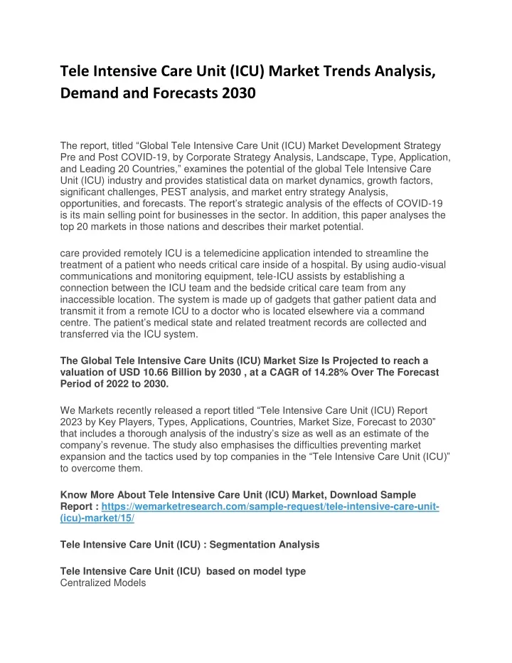 tele intensive care unit icu market trends