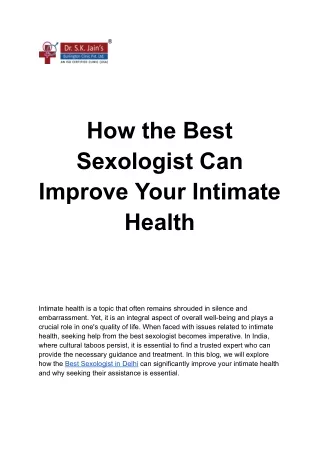 How the Best Sexologist Can Improve Your Intimate Health