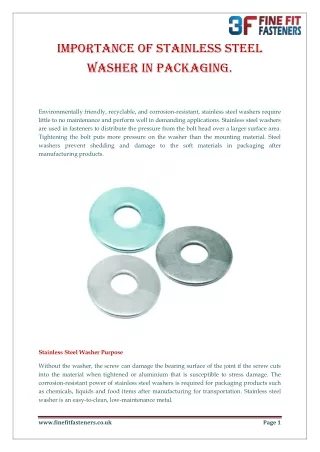 Importance of Stainless Steel Washer in Packaging