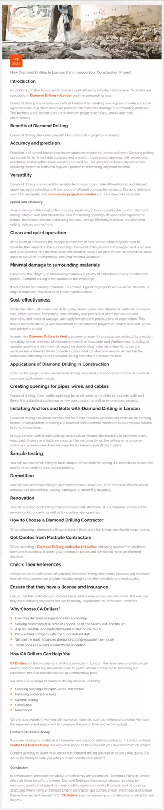 Process of Diamond Drilling In London for Construction Projects