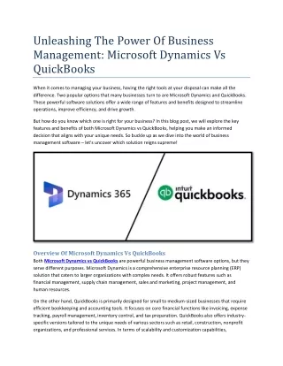 Unleashing The Power Of Business Management: Microsoft Dynamics Vs  QuickBooks