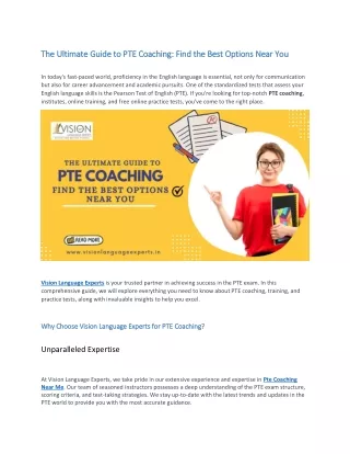 The Ultimate Guide to PTE Coaching and Training: Find the Best Options Near You