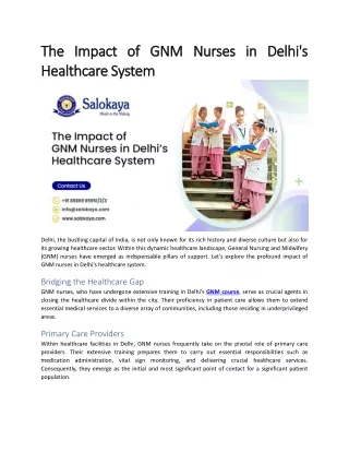 The Impact of GNM Nurses in Delhi's Healthcare System
