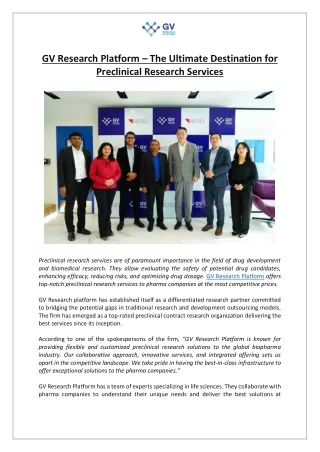 GV Research Platform – The Ultimate Destination for Preclinical Research Services