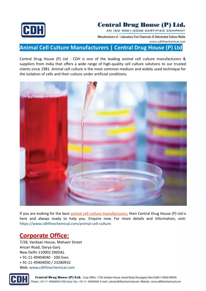 animal cell culture manufacturers central drug