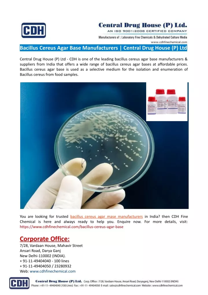 bacillus cereus agar base manufacturers central