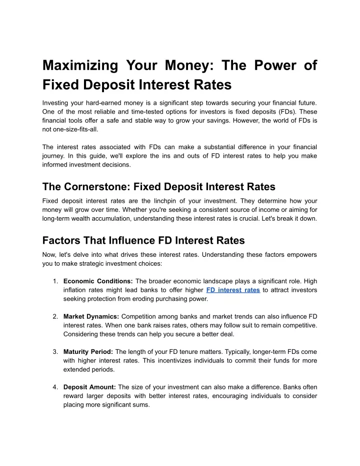 maximizing your money the power of fixed deposit