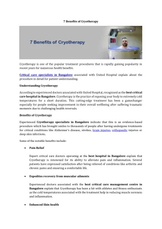7 benefits of Cryotherapy