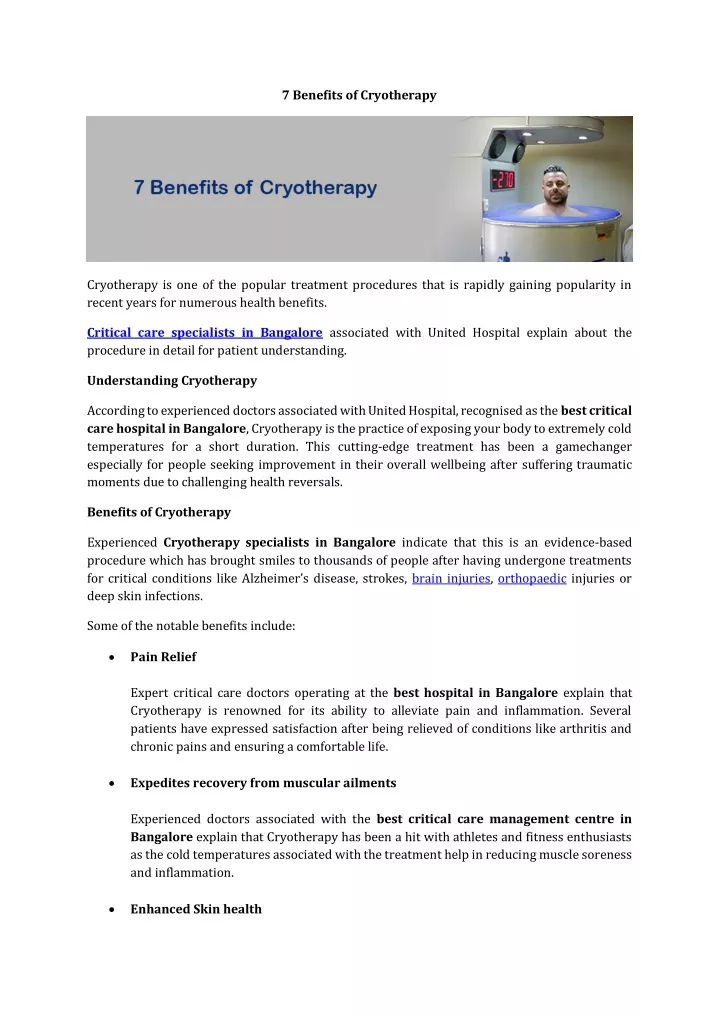 7 benefits of cryotherapy