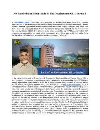 N Chandrababu Naidu's Role In The Development Of Hyderabad