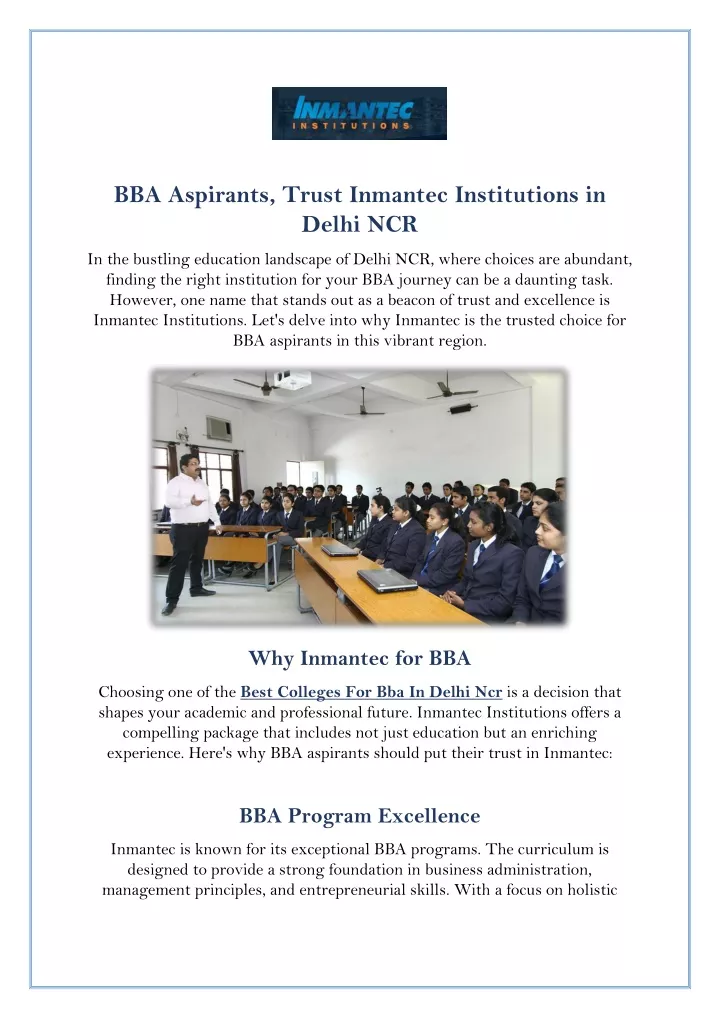 bba aspirants trust inmantec institutions