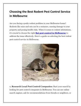 Choosing the Best Rodent Pest Control Service in Melbourne