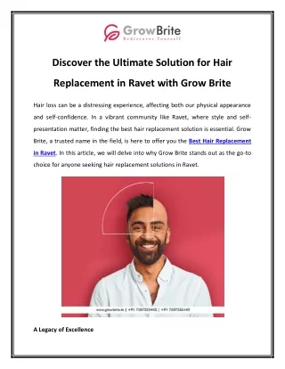 Discover the Ultimate Solution for Hair Replacement in Ravet with Grow Brite