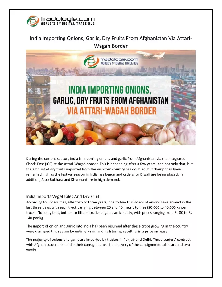 india importing onions garlic dry fruits from