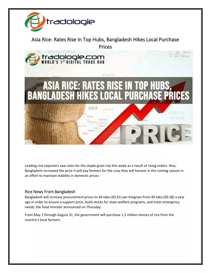 asia rice rates rise in top hubs bangladesh hikes